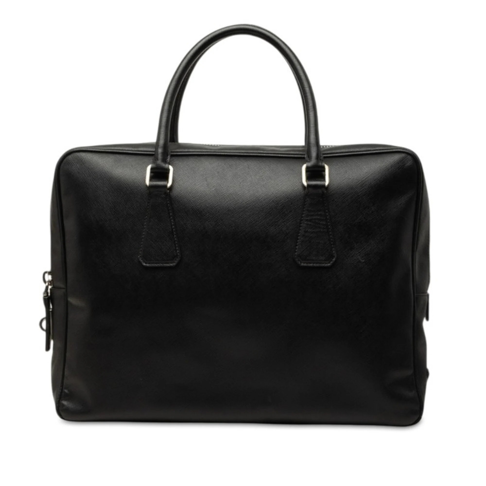 Prada Triangle Logo Plate Saffiano Handbag Briefcase Black Leather Women's PRADA